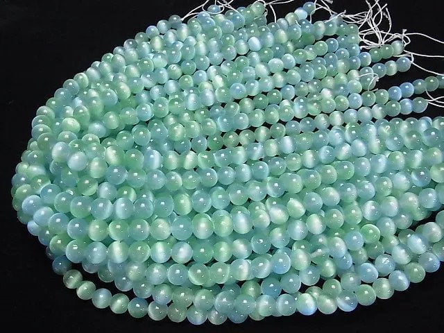 [Video]Selenite (Gypsum) Round 8mm [Blue x Green] 1strand beads (aprx.15inch/37cm)