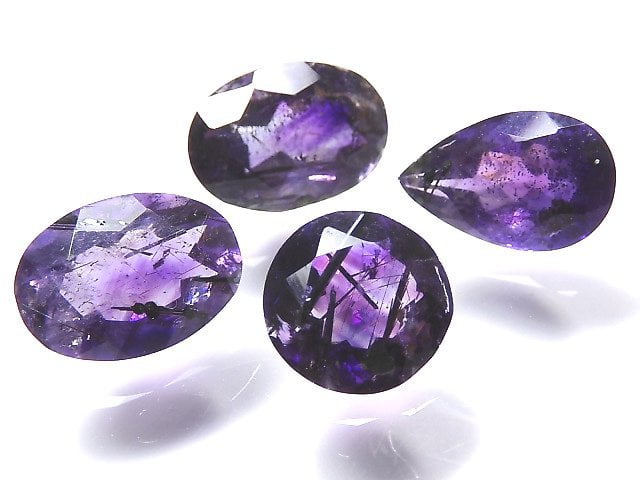 [Video][One of a kind] Amethyst Elestial AAA Faceted Loose stone 4pcs set NO.84