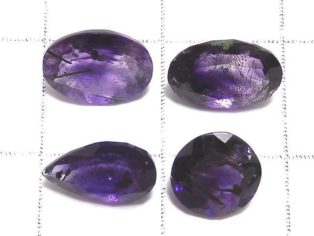 [Video][One of a kind] Amethyst Elestial AAA Faceted Loose stone 4pcs set NO.84