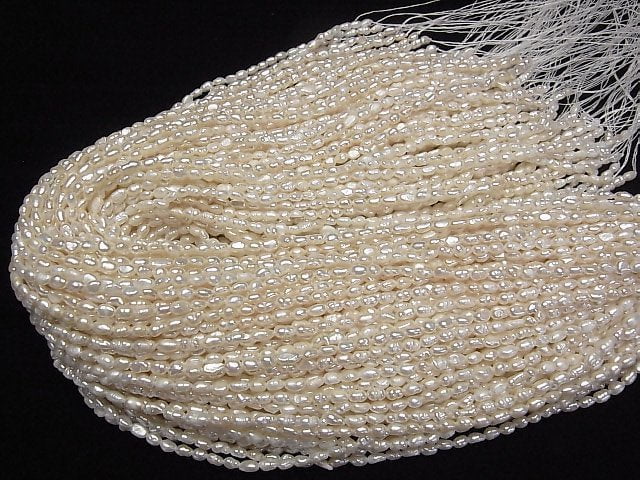 [Video] Fresh Water Pearl Keshi Pearl AA Rice-Baroque 4-5mm White 1strand beads (aprx.13inch/33cm)