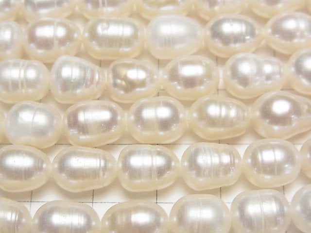 [Video] Fresh Water Pearl AA Rice 10x8x8mm White 1strand beads (aprx.13inch/33cm)