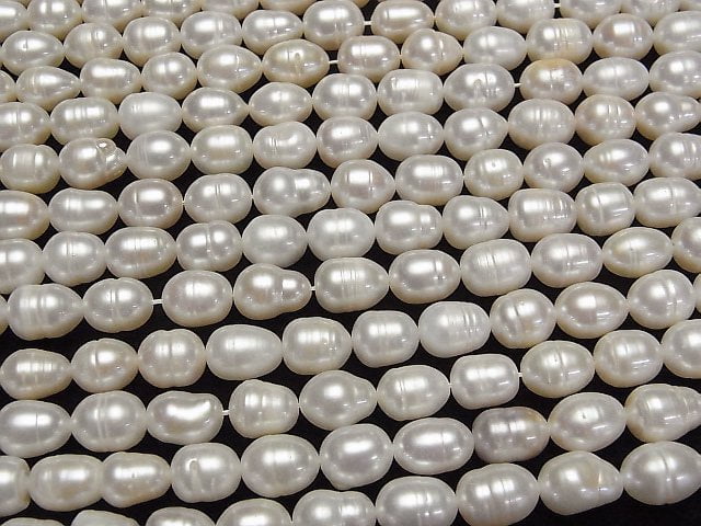 [Video] Fresh Water Pearl AA Rice 10x8x8mm White 1strand beads (aprx.13inch/33cm)