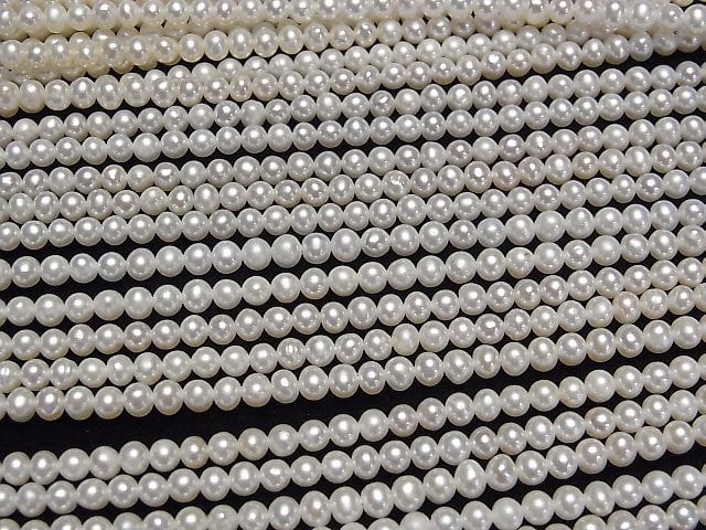 [Video] Fresh Water Pearl AAA Semi Round-Potato 3.5mm White half or 1strand beads (aprx.15inch/38cm)