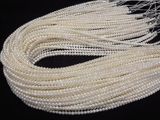 [Video] Fresh Water Pearl AAA Semi Round-Potato 3.5mm White half or 1strand beads (aprx.15inch/38cm)