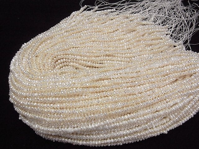 [Video] Fresh Water Pearl AA+ White Rondelle 4.5mm 1strand beads (aprx.14inch/34cm)