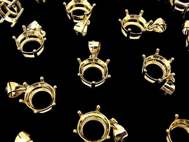 [Video]Silver925 6pcs Claw Pendant Frame Round Faceted 10mm 18KGP 1pc