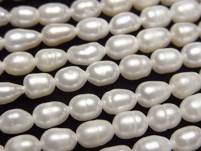 [Video] Fresh Water Pearl AA Rice 6x4x4mm White 1strand beads (aprx.14inch/34cm)