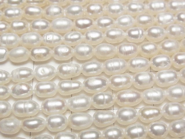 [Video] Fresh Water Pearl AA Rice 6x4x4mm White 1strand beads (aprx.14inch/34cm)