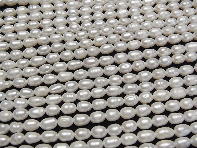 [Video] Fresh Water Pearl AA Rice 6x4x4mm White 1strand beads (aprx.14inch/34cm)