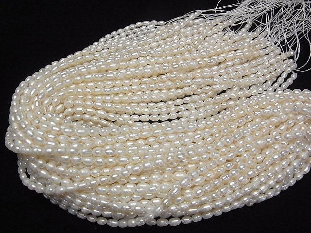 [Video] Fresh Water Pearl AA Rice 6x4x4mm White 1strand beads (aprx.14inch/34cm)