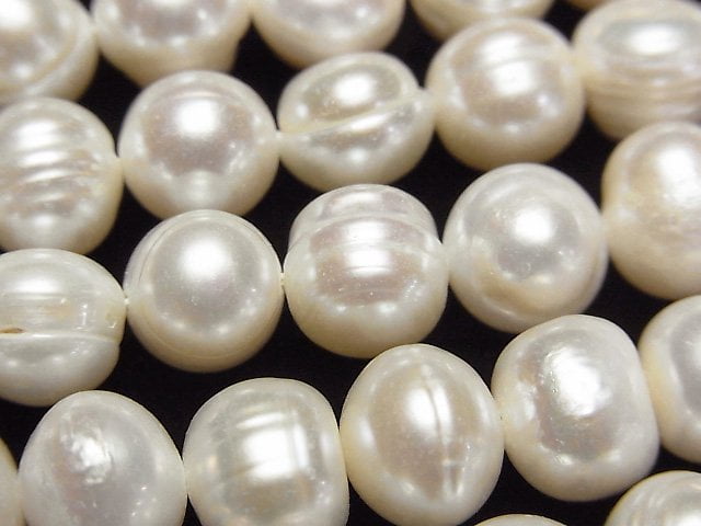 [Video] Fresh Water Pearl AA Wrinkle Potato 9-10mm White 1strand beads (aprx.14inch/34cm)