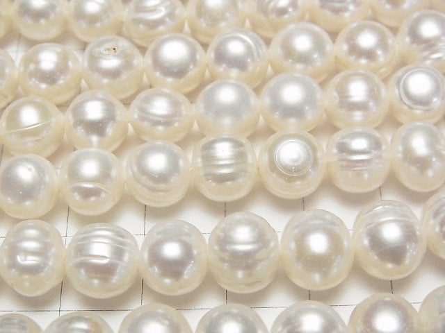 [Video] Fresh Water Pearl AA Wrinkle Potato 9-10mm White 1strand beads (aprx.14inch/34cm)