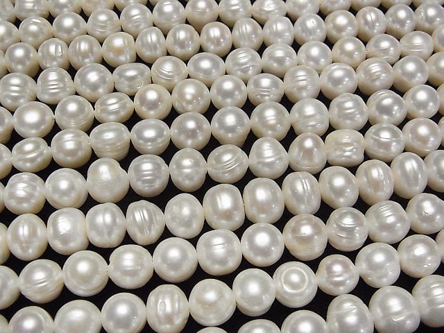 [Video] Fresh Water Pearl AA Wrinkle Potato 9-10mm White 1strand beads (aprx.14inch/34cm)