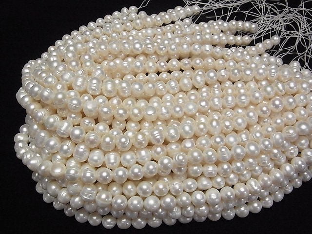 [Video] Fresh Water Pearl AA Wrinkle Potato 9-10mm White 1strand beads (aprx.14inch/34cm)