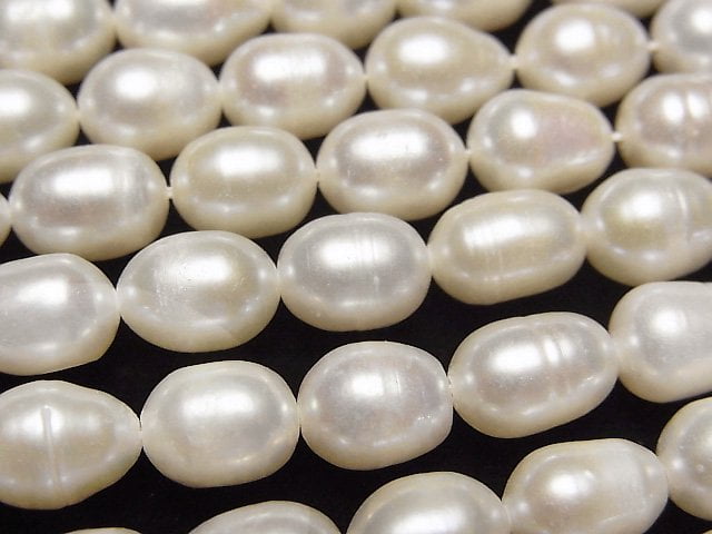 [Video] Fresh Water Pearl AA Rice 8x6x6mm White 1strand beads (aprx.13inch/33cm)