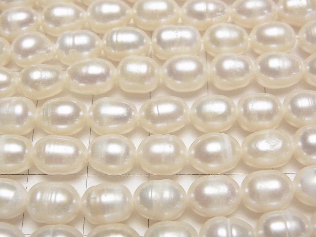 [Video] Fresh Water Pearl AA Rice 8x6x6mm White 1strand beads (aprx.13inch/33cm)