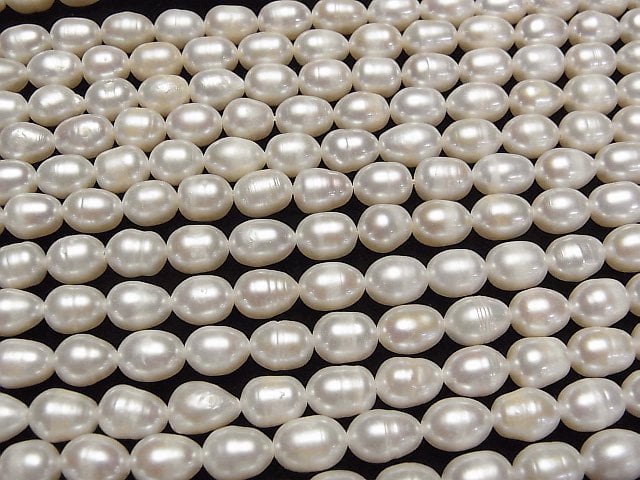 [Video] Fresh Water Pearl AA Rice 8x6x6mm White 1strand beads (aprx.13inch/33cm)