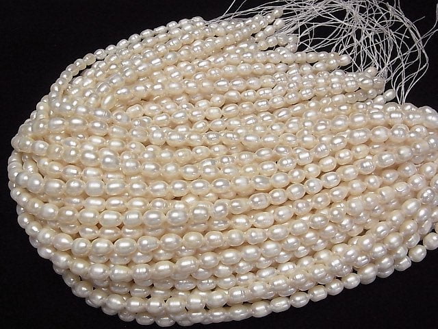 [Video] Fresh Water Pearl AA Rice 8x6x6mm White 1strand beads (aprx.13inch/33cm)