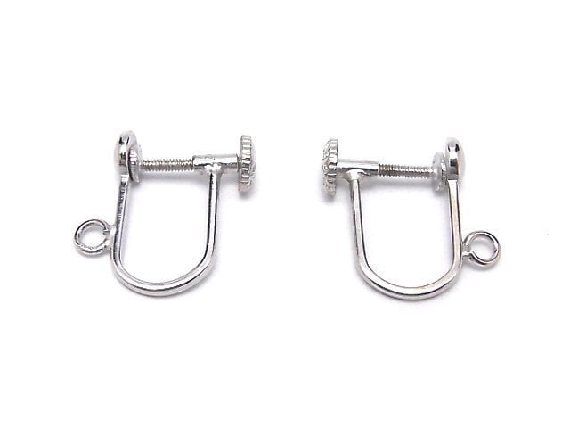 Silver925 Earring Parts with Ring, Rhodium Plated, 1pair (2 pieces)