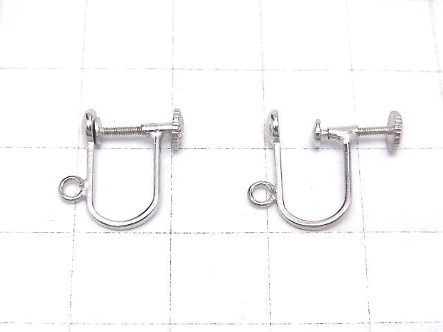 Silver925 Earring Parts with Ring, Rhodium Plated, 1pair (2 pieces)