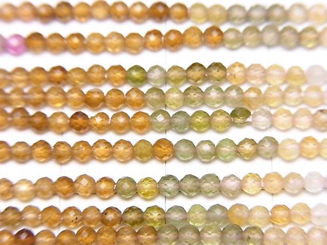 [Video]High Quality! Multi-color Tourmaline AA++ Faceted Round 2mm 1strand beads (aprx.15inch/37cm)