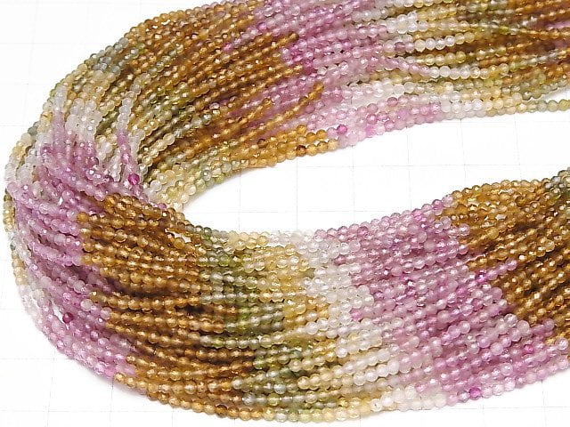 [Video]High Quality! Multi-color Tourmaline AA++ Faceted Round 2mm 1strand beads (aprx.15inch/37cm)