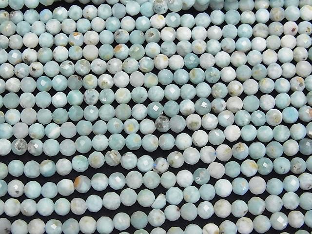 Larimar Pectolite  AA+ Faceted Round 4mm  half or 1strand beads (aprx.15inch/36cm)High Quality!