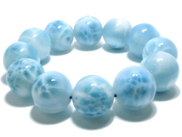 [Video][One of a kind] High quality Larimar Pectolite AAA Round 19.5mm Bracelet NO.1