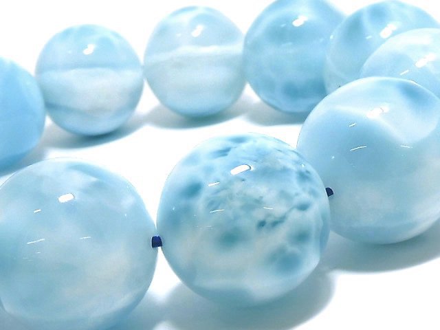 [Video][One of a kind] High quality Larimar Pectolite AAA Round 20mm Bracelet NO.2