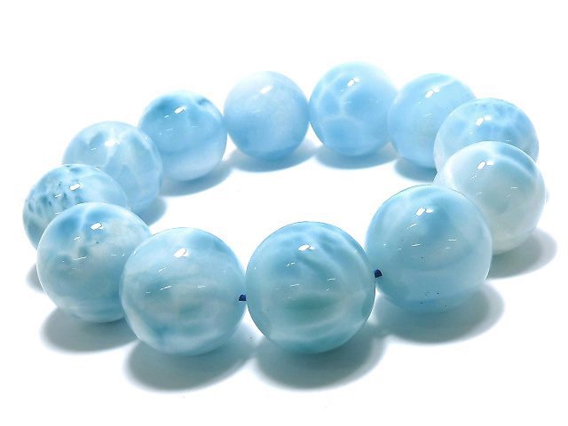 [Video][One of a kind] High quality Larimar Pectolite AAA Round 20mm Bracelet NO.2