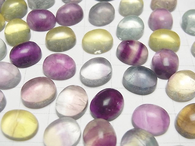 [Video] Multicolor Fluorite AAA- Oval Cabochon 12x10mm [Pastel] 3pcs