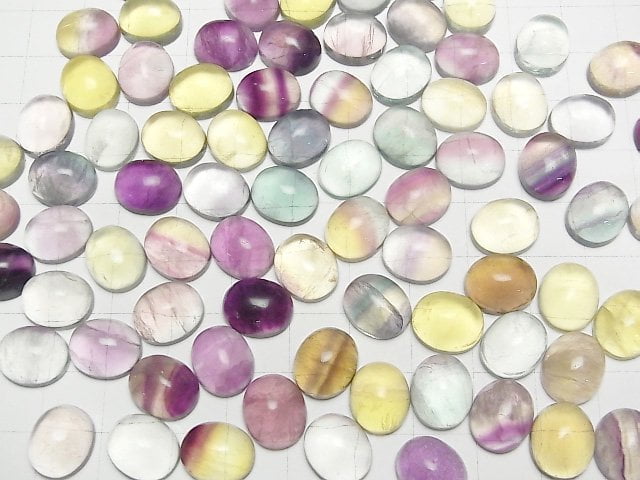 [Video] Multicolor Fluorite AAA- Oval Cabochon 12x10mm [Pastel] 3pcs