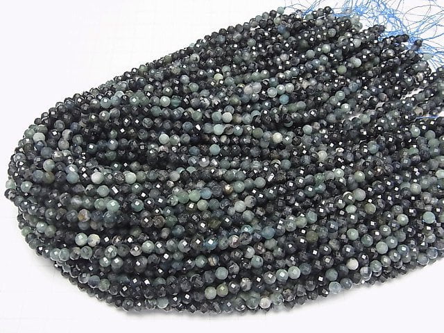 [Video]High Quality! Indigolite Tourmaline AA Faceted Round 4mm 1strand beads (aprx.15inch/36cm)