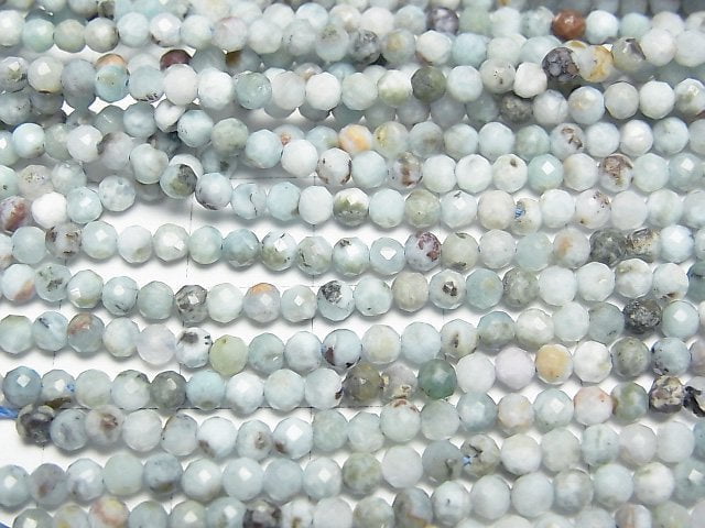 [Video]High Quality! Larimar Pectolite A+ Faceted Round 3mm 1strand beads (aprx.15inch/37cm)