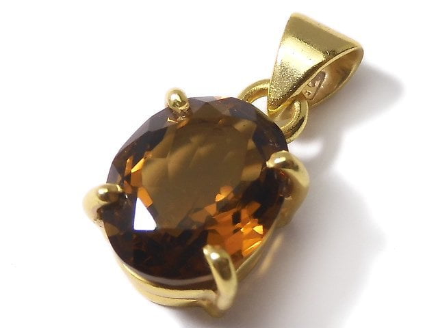 [Video][One of a kind] High Quality Brandy Quartz AAA Faceted Pendant 18KGP NO.2