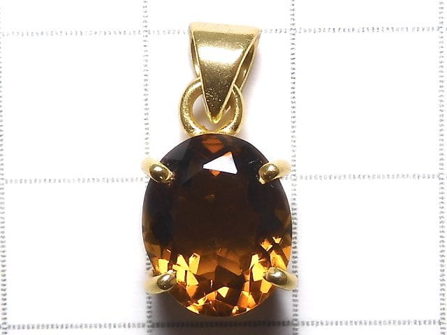 [Video][One of a kind] High Quality Brandy Quartz AAA Faceted Pendant 18KGP NO.2