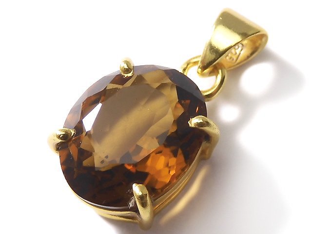 [Video][One of a kind] High Quality Brandy Quartz AAA Faceted Pendant 18KGP NO.5