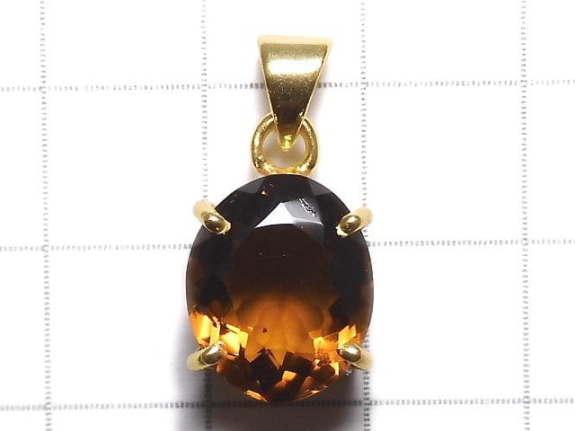 [Video][One of a kind] High Quality Brandy Quartz AAA Faceted Pendant 18KGP NO.5