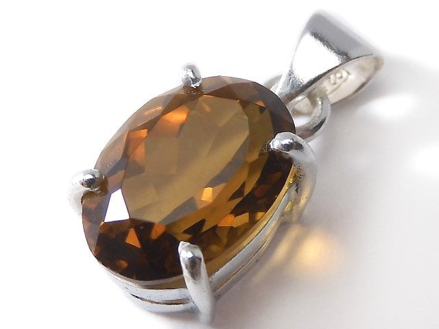 [Video][One of a kind] High Quality Brandy Quartz AAA Faceted Pendant Silver925 NO.11