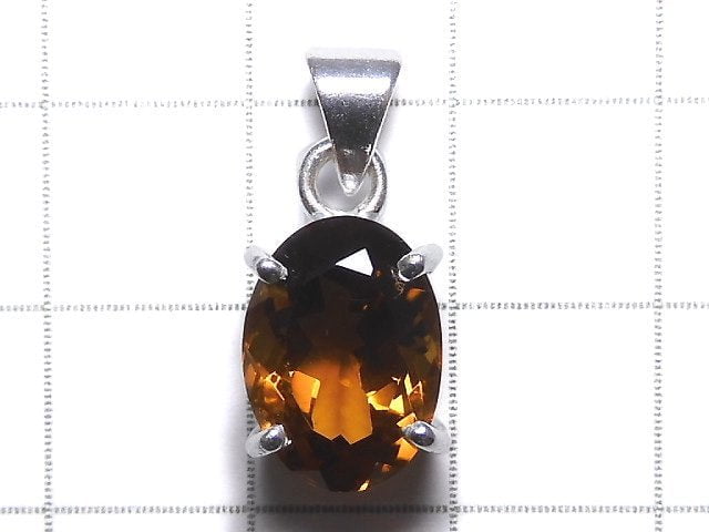 [Video][One of a kind] High Quality Brandy Quartz AAA Faceted Pendant Silver925 NO.11