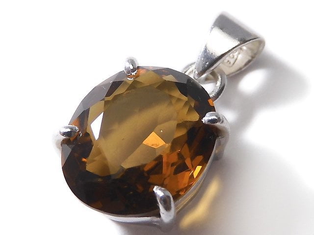 [Video][One of a kind] High Quality Brandy Quartz AAA Faceted Pendant Silver925 NO.14