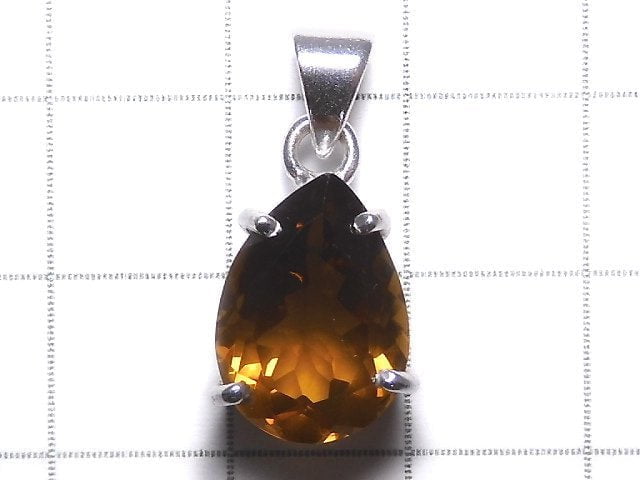 [Video][One of a kind] High Quality Brandy Quartz AAA Faceted Pendant Silver925 NO.15