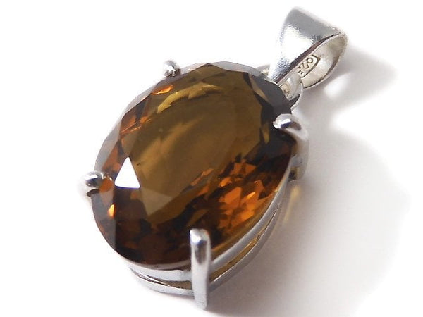 [Video][One of a kind] High Quality Brandy Quartz AAA Faceted Pendant Silver925 NO.16