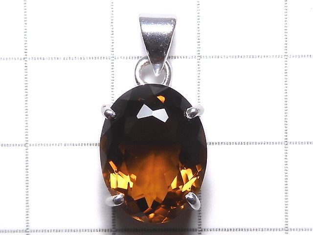 [Video][One of a kind] High Quality Brandy Quartz AAA Faceted Pendant Silver925 NO.16