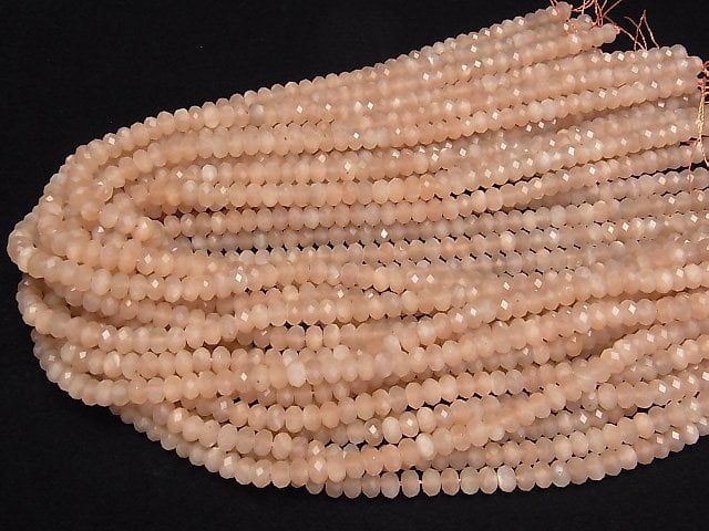 [Video]High Quality! Orange Moonstone AA++ Faceted Button Rondelle 6x6x4mm 1strand beads (aprx.15inch/37cm)