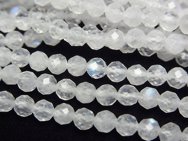 [Video]High Quality! Rainbow Moonstone AA++ Faceted Round 4mm 1strand beads (aprx.15inch/37cm)