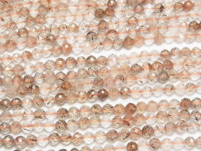 [Video]High Quality! Copper Rutilated Quartz AA++ Faceted Round 4mm 1strand beads (aprx.15inch/37cm)