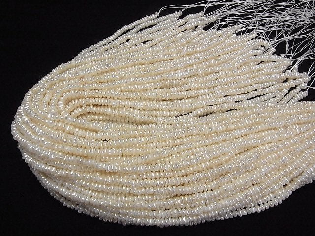 [Video] Fresh Water Pearl AA+ White Roundel 4mm 1strand beads (aprx.14inch/34cm)