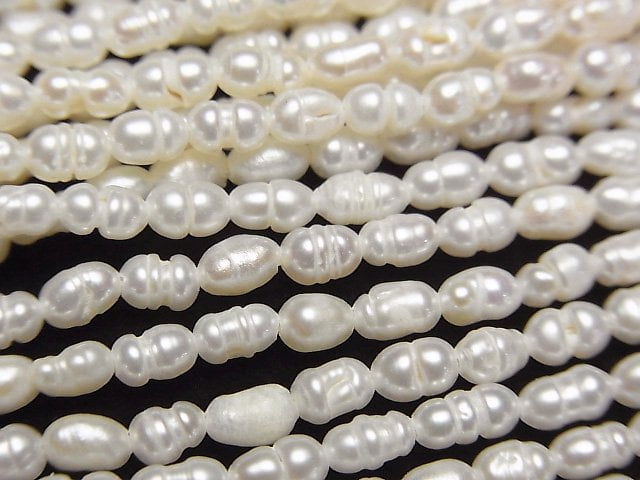 [Video] Fresh Water Pearl Keshi Pearl AA Rice-Baroque 5x3x3mm White 1strand beads (aprx.13inch/33cm)