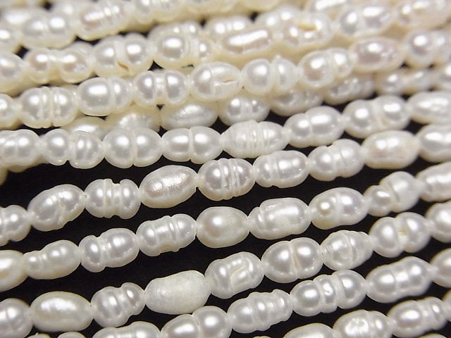 [Video] Fresh Water Pearl Keshi Pearl AA Rice-Baroque 5x3x3mm White 1strand beads (aprx.13inch/33cm)